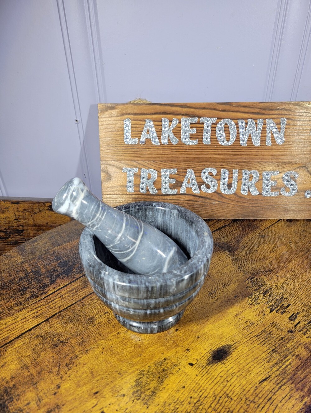 Gray Marble Pestle and Mortar for Home cooking